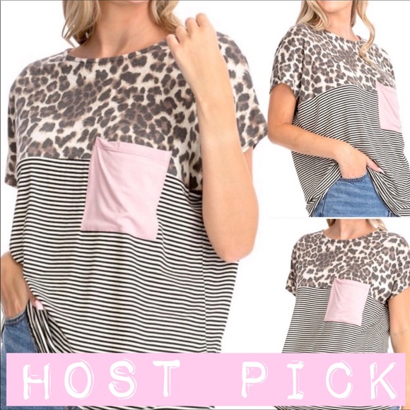 Boutique Tops - NWT Boutique Leopard Stripe Pocket Top S - M - L